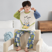 100%纯棉男童春秋季精梳棉卡通儿童睡衣青少年中大童休闲家居服
