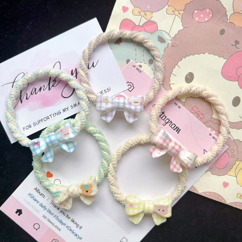 かわいい漫画チェック柄リボンヘアバンドマカロンインガールヘアロープカップル親友甘いヘアアクセサリーヘッドバンド|undefined