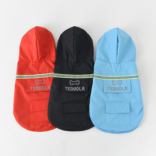 Cross-border new pet clothes, dog reflective raincoat, pocket design waterproof biped clothing wholesale