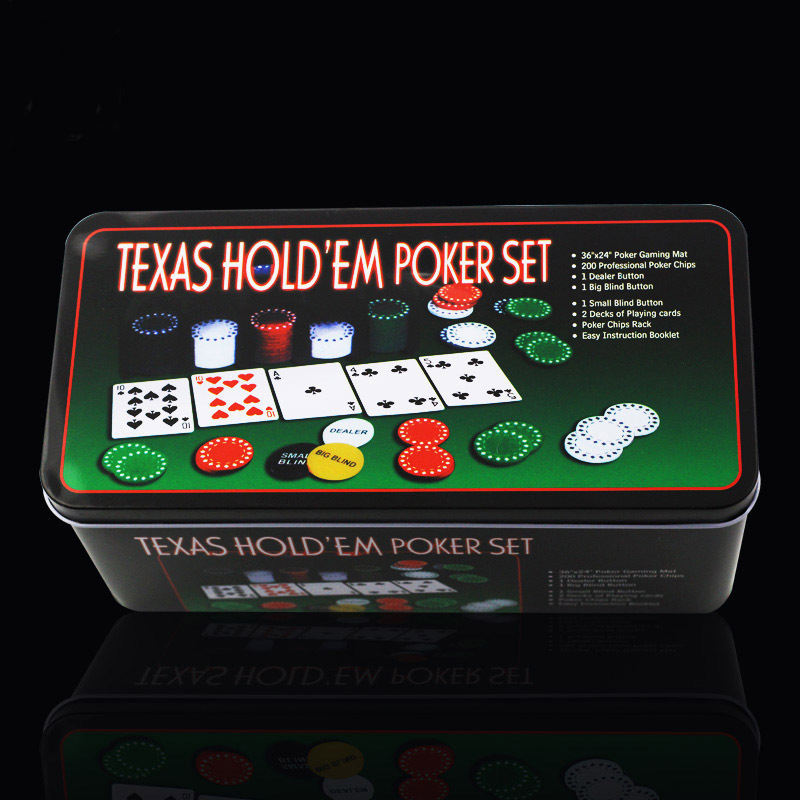 Set de chips de Texas Hold 'em Blackjack 200 chips con tela de mesa, caja de hierro, código de Zhuang.