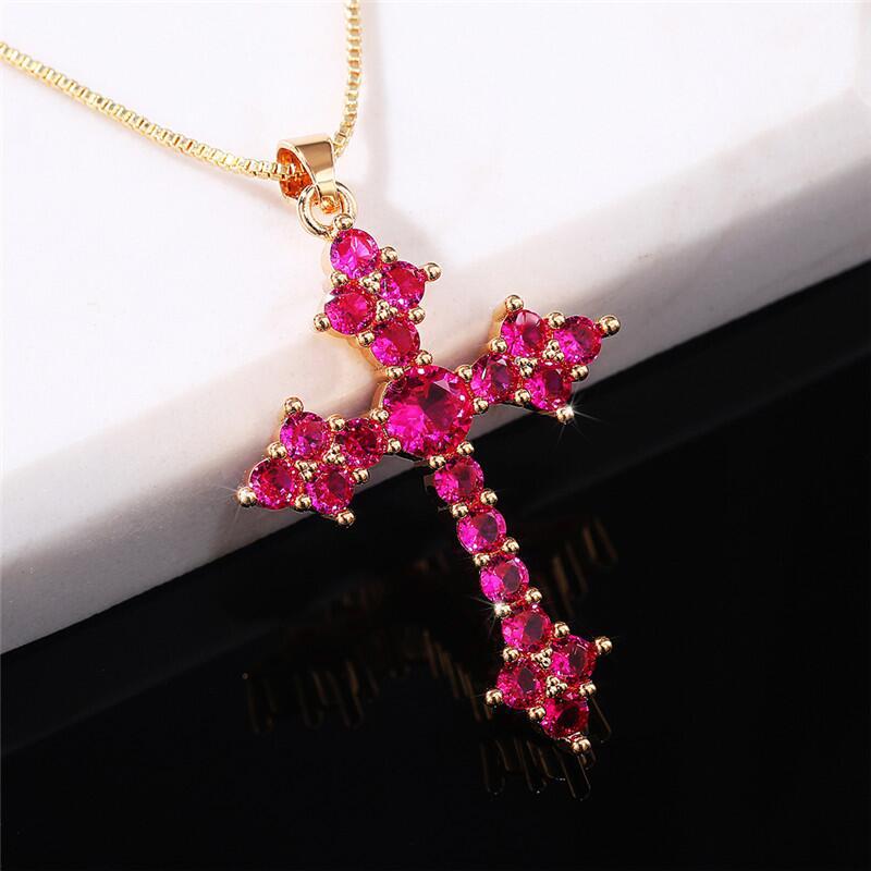 1 Piece Fashion Cross Alloy Plating Zircon Women's Necklace display picture 1