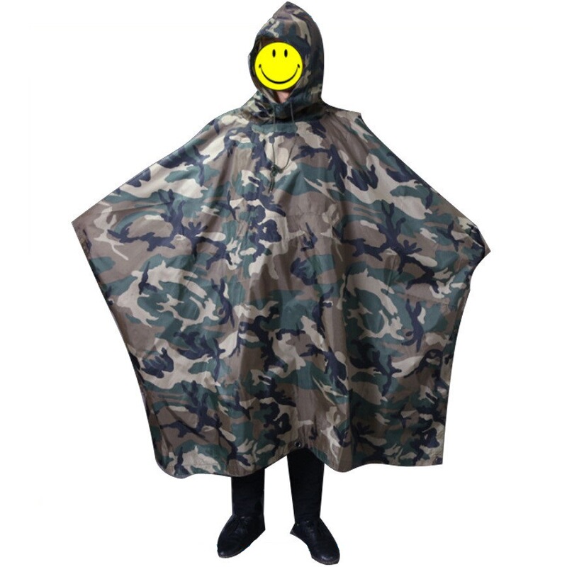 210t Polyester Square Cape Raincoat Outdoor Multifunctional Three-In-One Army Green Camouflage Military Raincoat Foreign Trade Factory
