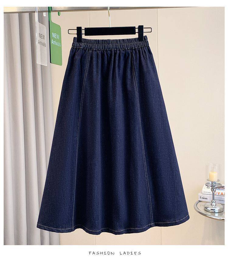 Chân váy denim dáng chữ A cạp cao có nơ, dáng midi che khuyết điểm tôn dáng — Màu xanh dương chi tiết 12