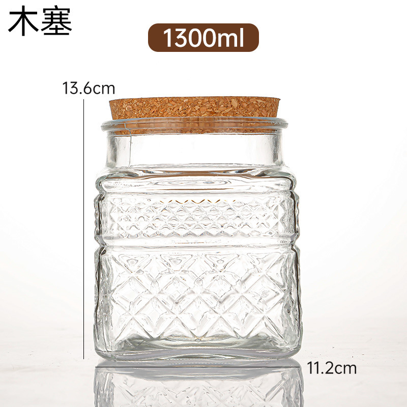 竹盖杂粮零食收纳罐透明玻璃密封茶叶罐批发复古海棠花浮雕糖果罐|undefined