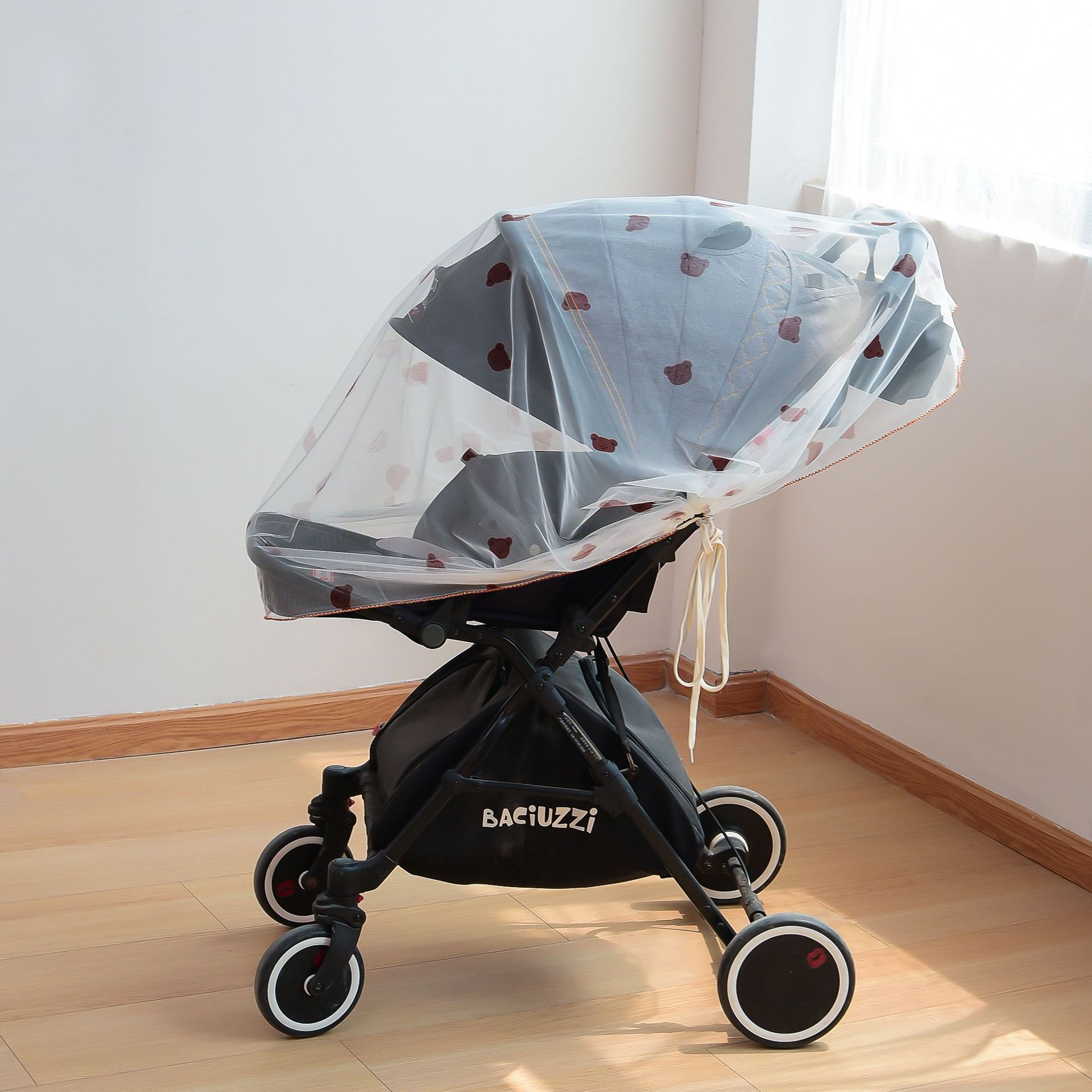 Decorative Bear Mosquito Net Full Cover Printed Baby Stroller Mosquito Net Baby Stroller Anti-mosquito Cover Summer Ventilation Net