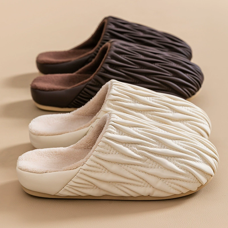 2024 новые плиссированные хлопчатобумажные тапочки женский осенний и зимний интерьер дома противоскользящий водонепроницаемый теплый дом