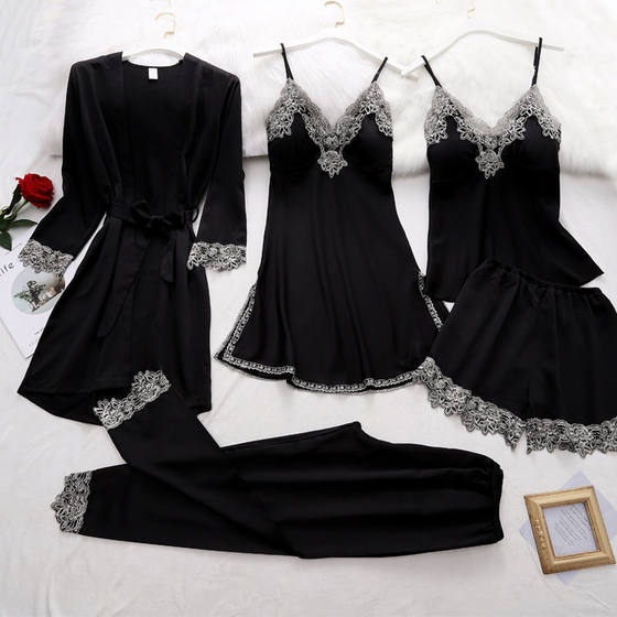 Foreign trade spring and summer new strap pajamas five-piece nightdress matte silky soft Women's Home wear wholesale