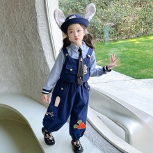 女童套装2025秋季新款儿童卡通兔子警官秋款三件套休闲洋气工装裤