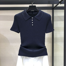 品牌折扣工厂尾货女装2024年夏装新款翻领冰丝针织polo衫短袖t恤