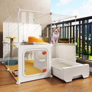 Household Indoor Cat Cage Free Space One Bedroom, One Living Room and One Bathroom with Toilet Drawer-Type Integrated Cat Villa