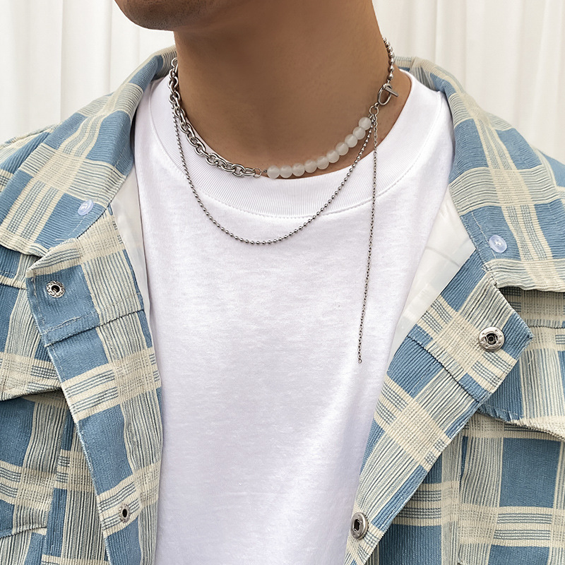 1 Piece Fashion Irregular Artificial Crystal Titanium Steel Beaded Menu0027S Layered Necklaces