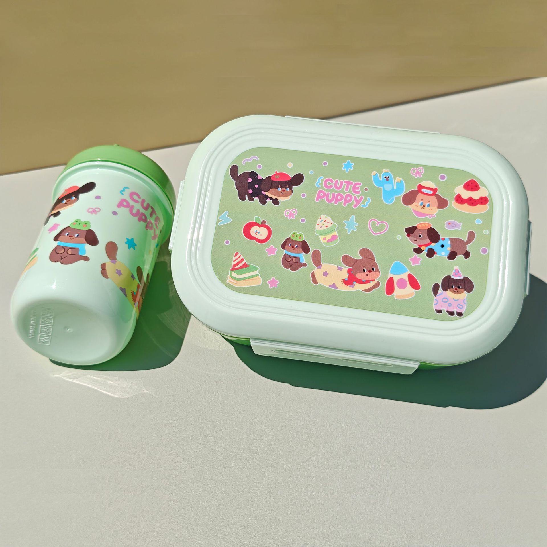 Hot sale de doble almuerzo de plástico hervidor conjunto de estudiantes y niños lindo caja de almuerzo portable taza de agua directa