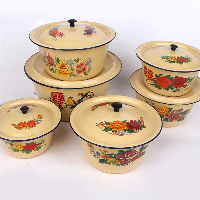 工厂直供经典18cm怀旧老式搪瓷盆洗手碗带盖家用猪油盆可现货速发