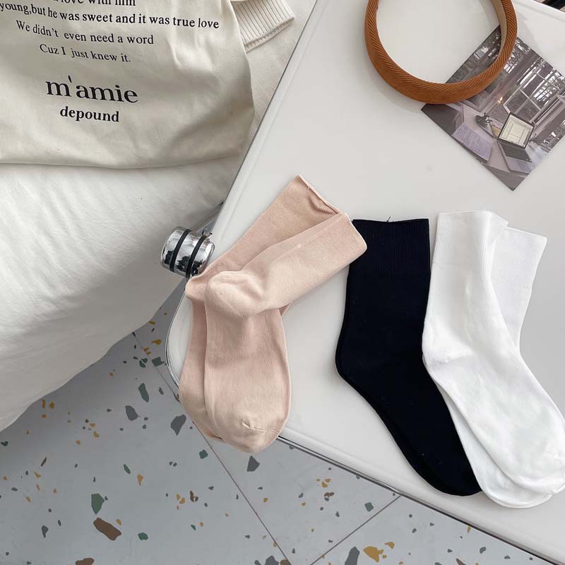 50g Weight Socks Classification Socks Lingerie Type Cotton Fabric Type A Pair Quantity Daily, Shopping Occasion Solid Color Pattern All Seasons Season Women's Gender Korean Style Style Women's Korean Style Solid Color Cotton Crew Socks A Pair 7