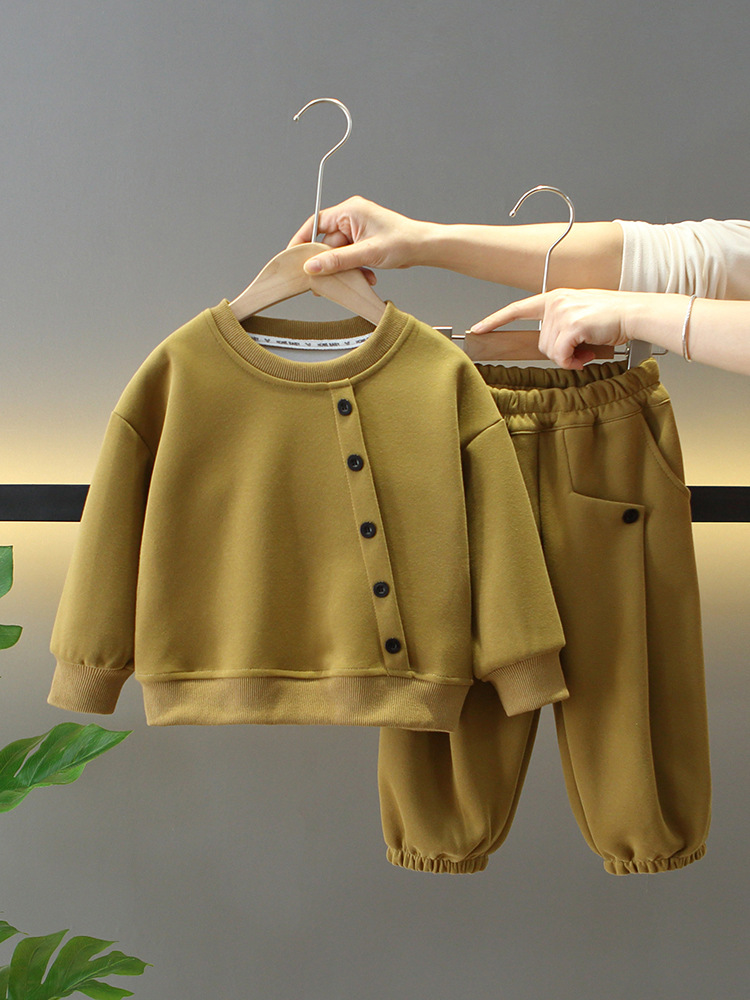 7673 traje de primavera para niños 2025 nuevo suéter de estilo occidental para niños de dos piezas ropa coreana de primavera y otoño para bebés
