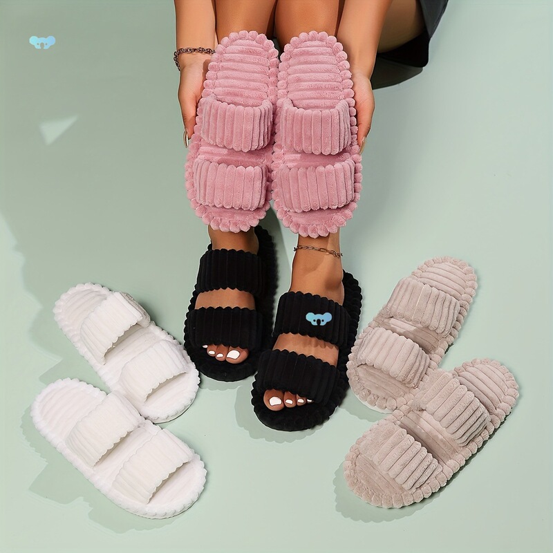 Cozy Plush Corduroy for Women Soft Fuzzy and Corduroy Slippers Cross-Border