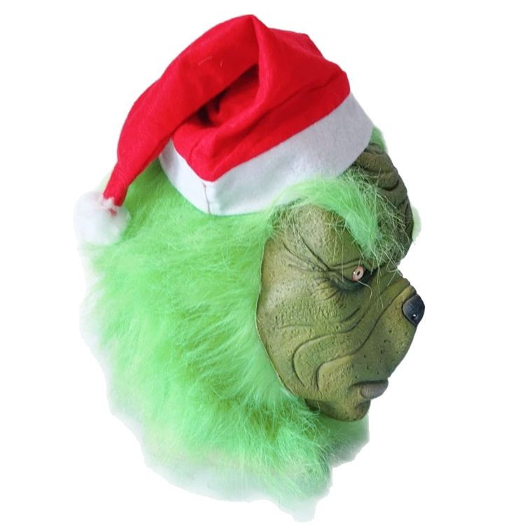 Máscara de Grinch de pelo verde para adultos, accesorio de látex para bromas, cosplay, máscara de Grinch navideña