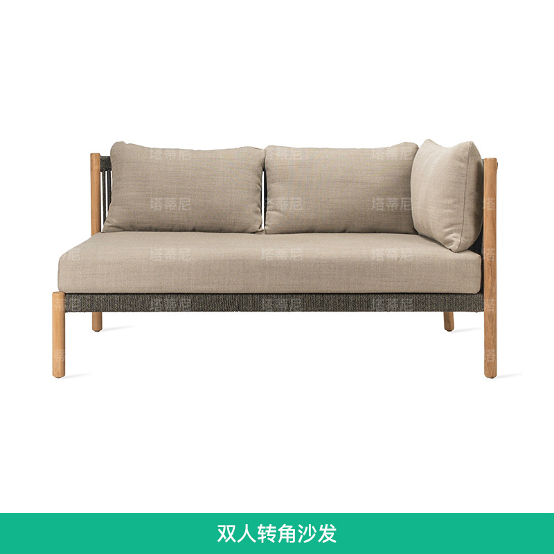 Sofá de madera maciza para exteriores, para patio, jardín, hotel, villa, ocio al aire libre, teca anticorrosión, muebles resistentes al agua y a la intemperie.