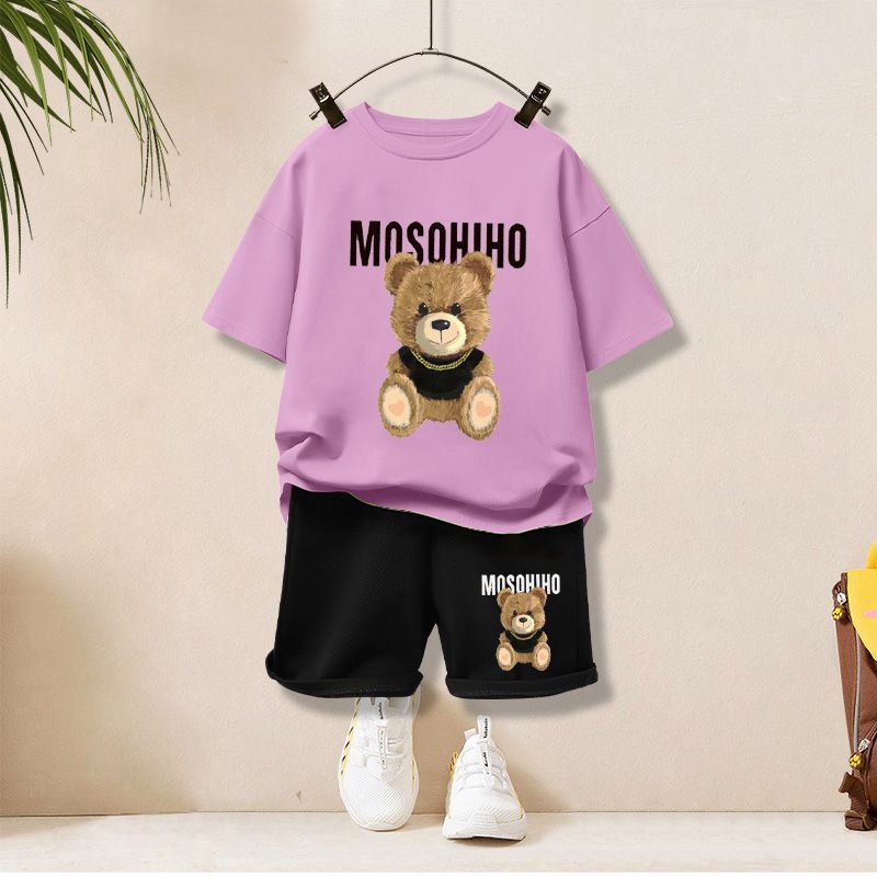 Big Gold Bear# Purple Short T Black Shorts