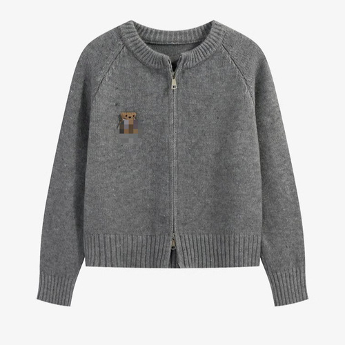 Retro Youthful Color Point Teddy Bear V-Neck Loose Knit Sweater for Women - Sweet Zipper Long Sleeve Knit Top for Autumn and Winter