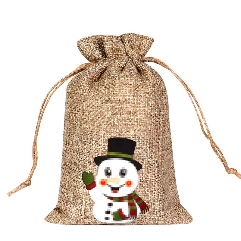 2024 nueva bolsa de arpillera de Navidad regalo de caramelo de Navidad bolsa de tela pequeña cordón de Navidad joyería de arpillera bolsa de embalaje