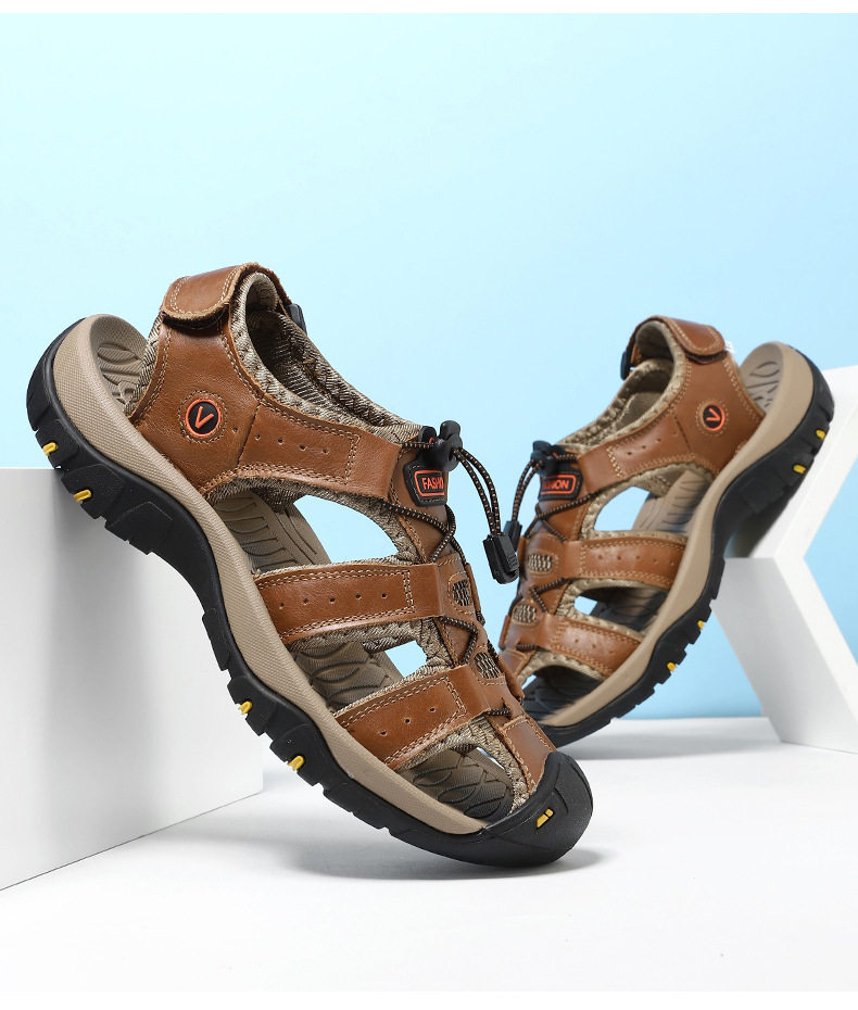 Dép sandal nam da thật quai ngang may thủ công chống trượt, cỡ lớn đến 48 — 7239 Xanh quân đội, 7239 màu xanh lam, 7239 màu đen, 7239 nâu sẫm chi tiết 40
