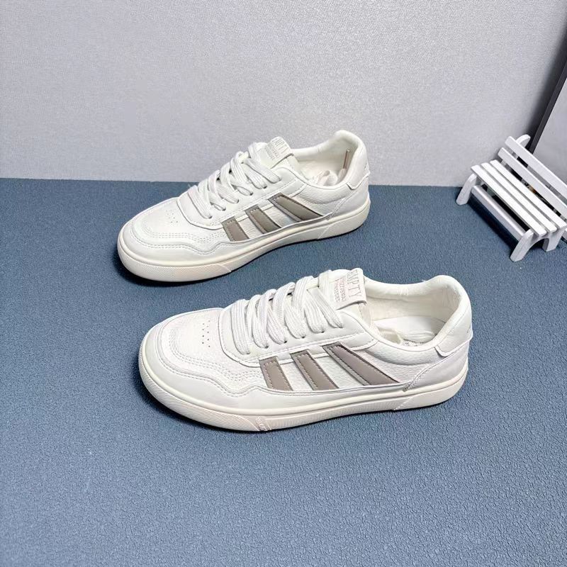 Zapatos de mujer de cuero zapatos blancos mujeres 2025 primavera nuevo estilo rayas planas todo fósforo deportes y zapatos de tablero casual
