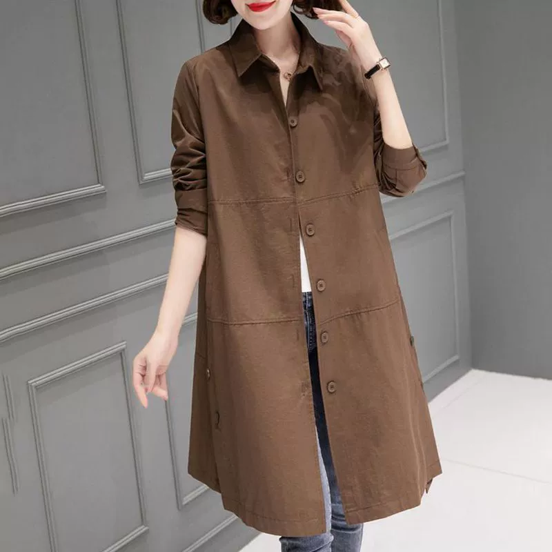 Пухлая девушка весна и осень свободная элегантная ветровка больших размеров женская средней длины 2023 Новая мода мама осень пальто