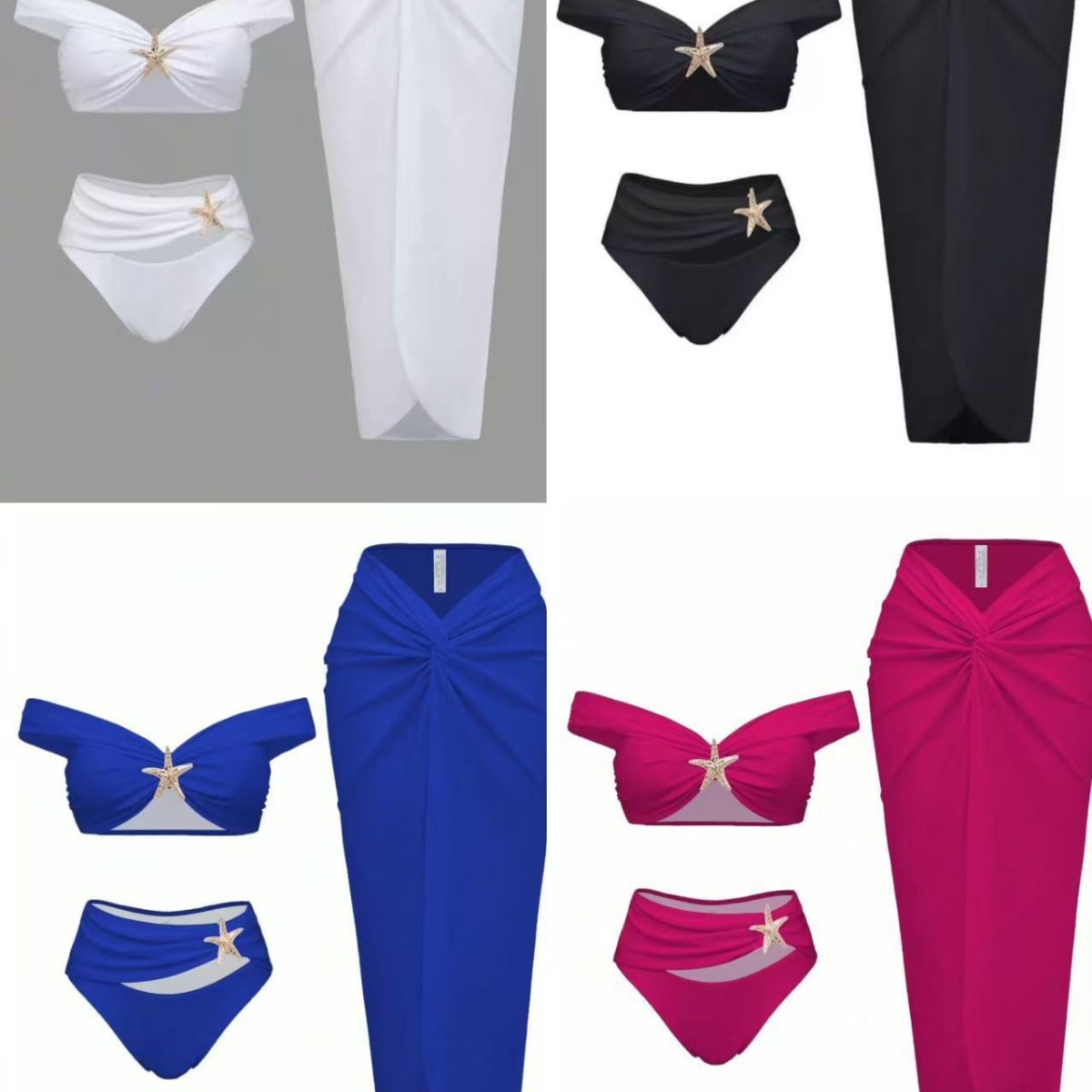 2025 New European and American Starfish Split Swimsuit Long Skirt Three-Piece Bikini Bikini Cross-Border Amazon