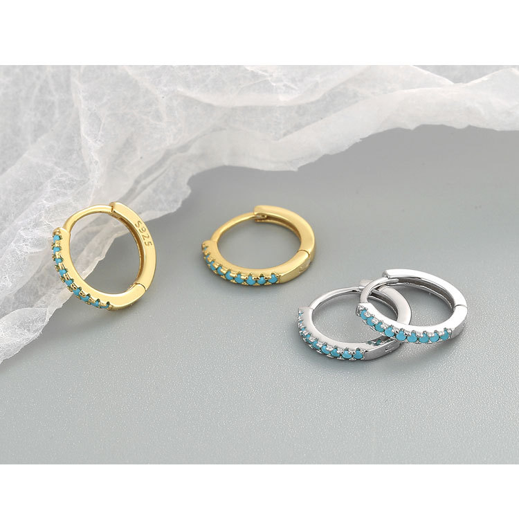 1 Pair Simple Style Geometric Copper Inlay Turquoise Hoop Earrings display picture 3