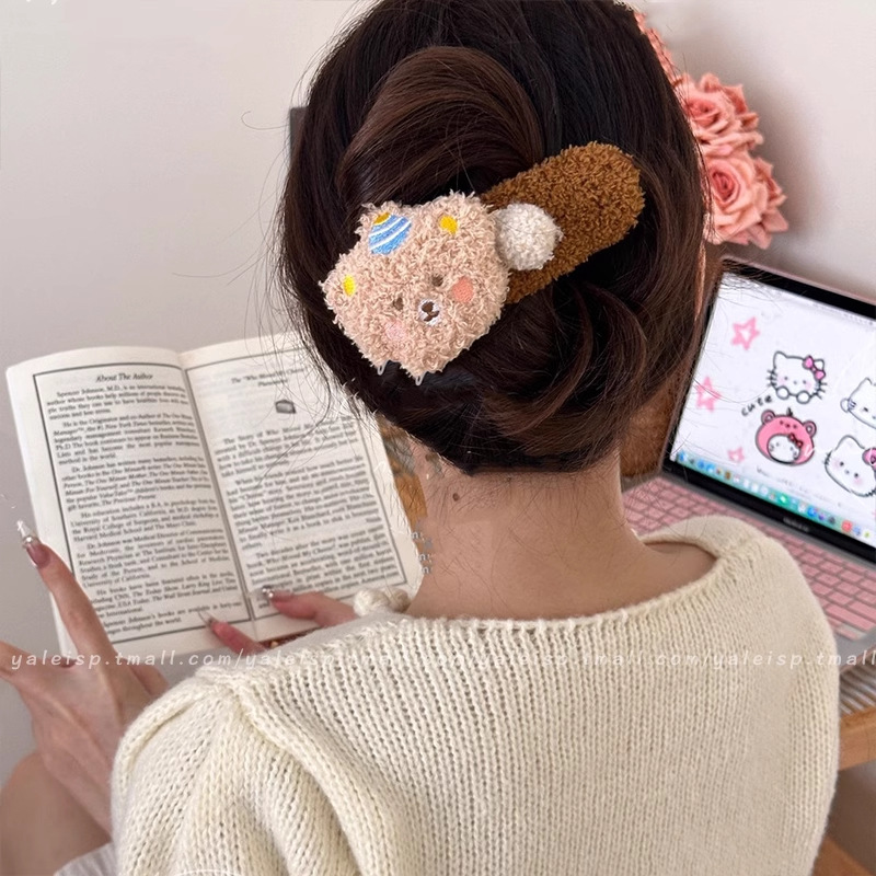 Horquilla de flores de felpa de otoño e invierno, clip de agarre de temperamento de alto nivel femenino