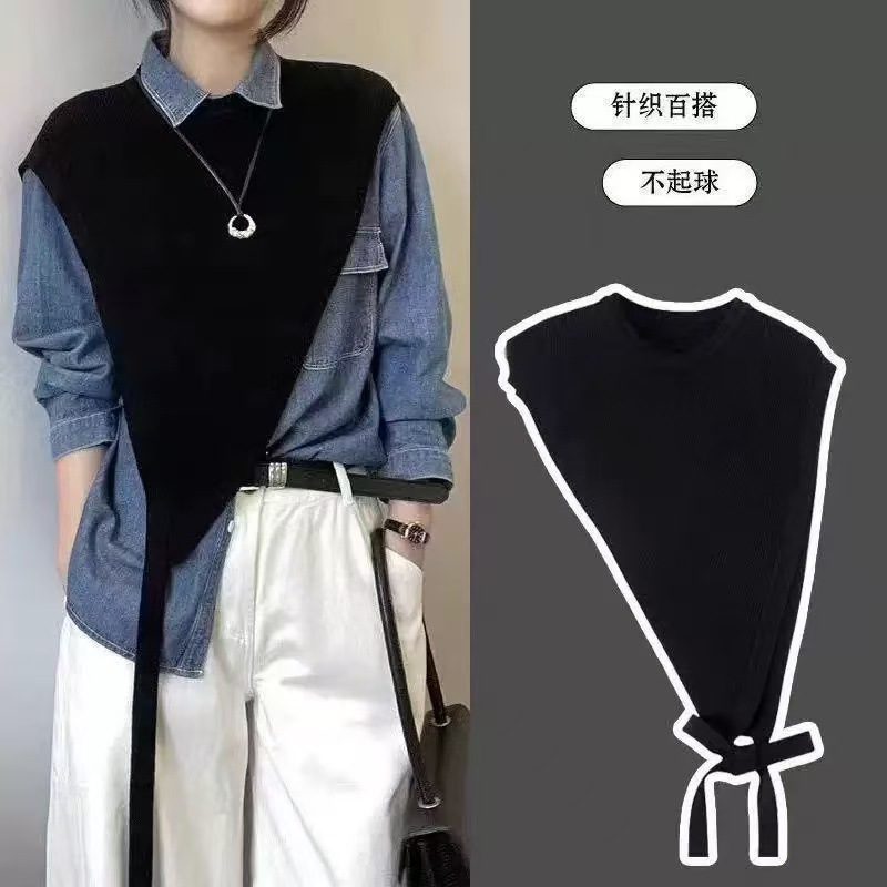 2025 New Spring High-End Retro Niche Design Triangle Knitted Shawl Layered Pullover Vest for Women with Slanted Shoulders