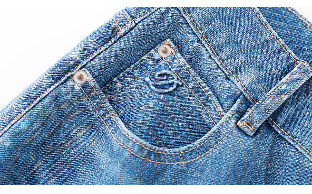 Quần jean nữ cạp cao ống suông vải cotton co giãn mềm mại — xanh lam chi tiết 28