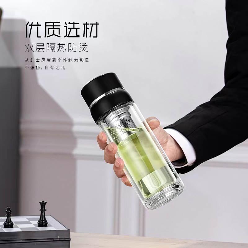 高檔速開杯高硼硅加厚茶水分離杯禮盒裝車載玻璃水杯節日送禮