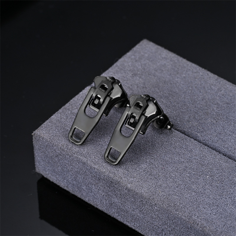 304 Stainless Steel Material 1 Pair Streetwear Geometric Zipper Plating 304 Stainless Steel Drop Earrings