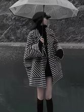 秋冬中长款千鸟格新款呢子大衣加棉小香风毛呢外套女加厚保暖法式