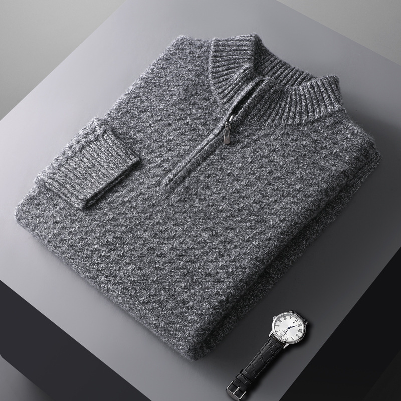 100羊毛衫半高领拉链男半开领加厚毛衣宽松商务针织打底衫羊绒