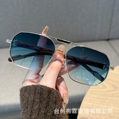 跨境新款夏季金属双梁墨镜个性太阳镜多边形大框时尚男款跨境热销