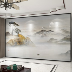 壁布中式3d立体禅意山水电视背景墙壁纸客厅墙纸卧室墙布壁画茶室