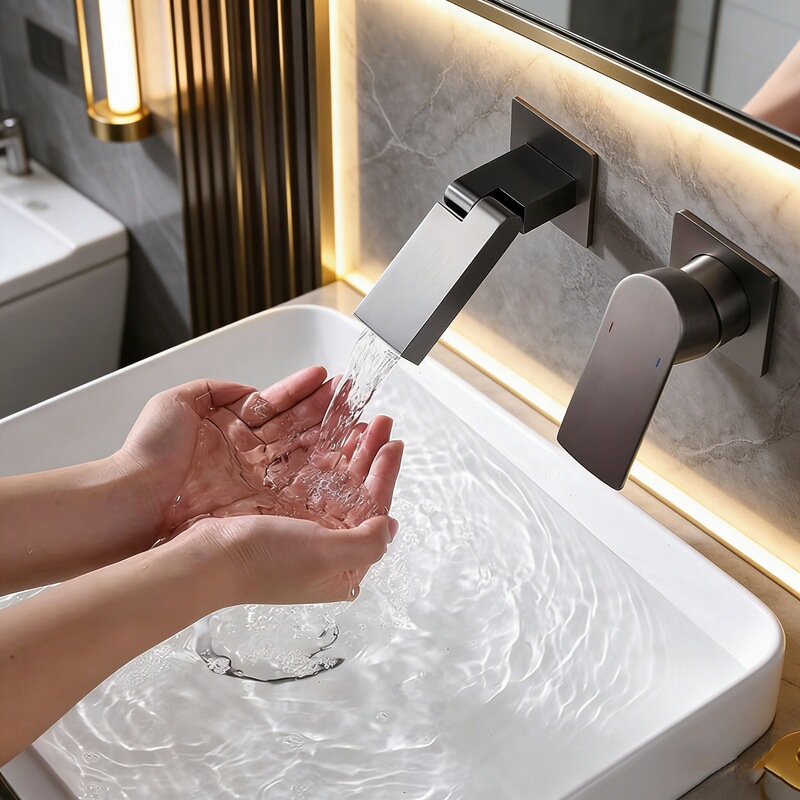 All-copper gunmetal wall-mounted bathroom faucet for hot and cold water, washbasin foldable faucet with adjustable up and down movement All-copper gunmetal wall-mounted bathroom faucet for hot and cold water, washbasin foldable faucet with adjustable up and down movement