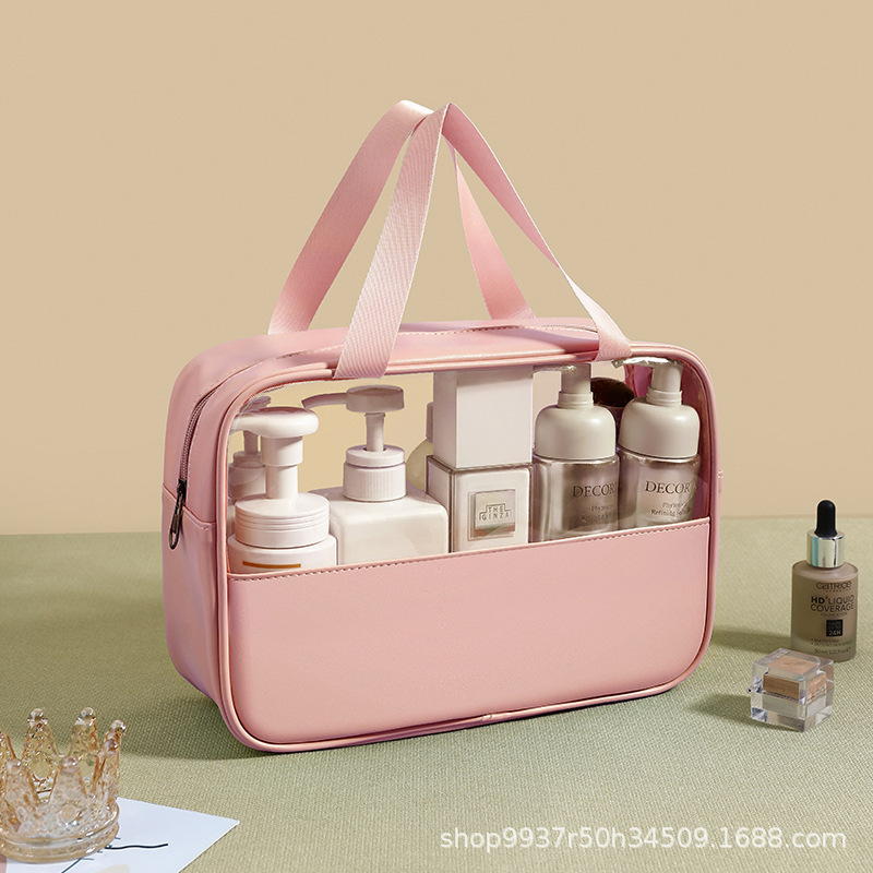 PU レザー透明化粧品バッグポータブル新しい化粧品収納袋女性の旅行防水スキンケア製品トイレタリーバッグ|undefined