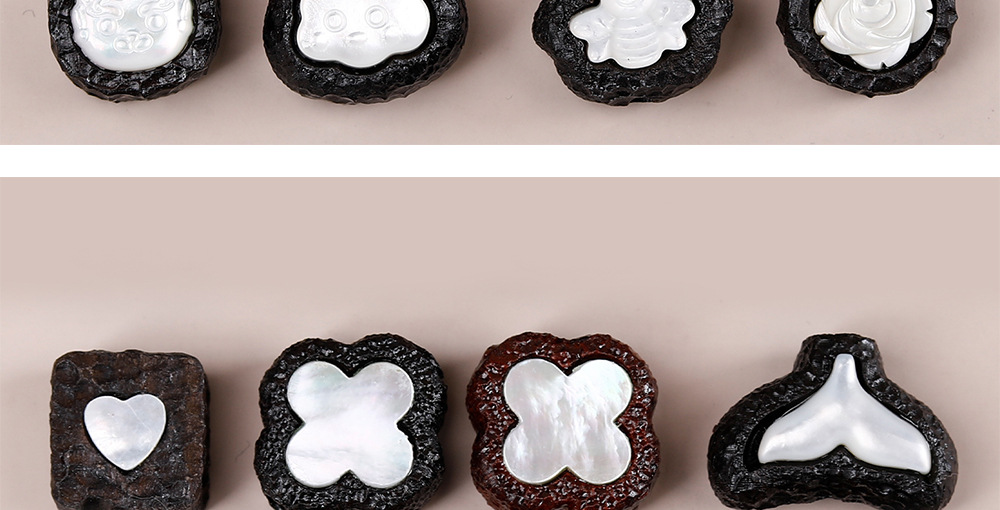 Ebony wood inlaid with cartoon white mother-of-pearl accessories for DIY personalized jewelry, Buddhist beads, bracelets, necklaces, pendants, and spacer beads