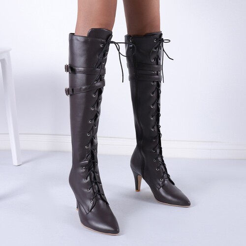 Four-season versatile long boots with belt buckle, steel pipe-style pole dancing shoes—ultra-fashionable women's high-heeled footwear with side zippers.