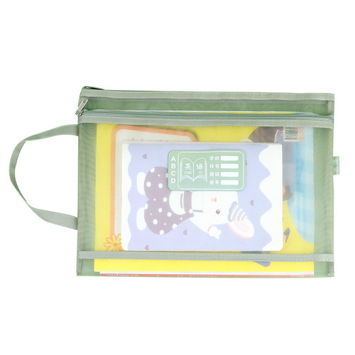 Morandi Color School Subject Classification File Folder A4 Mesh Double Zipper Homework Bag for Elementary School Students Textbook Bag