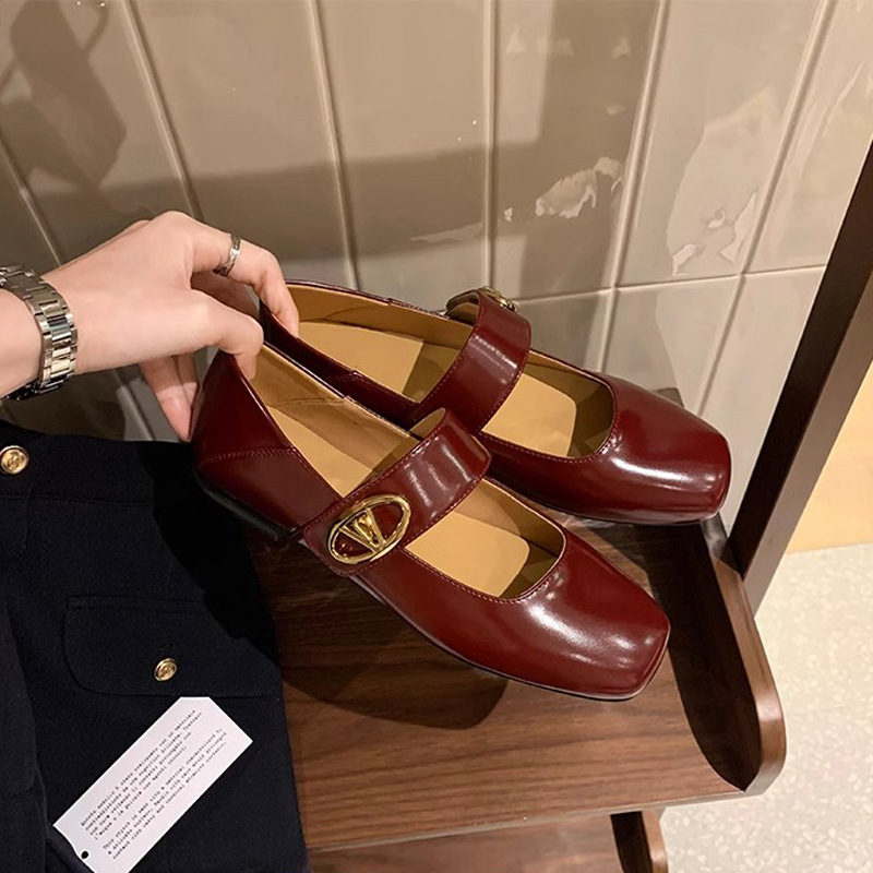 Nuevo otoño de la uva de la madre francesa retrógrada con velcro Mary Zhen boca plana zapatos de una sola mujer