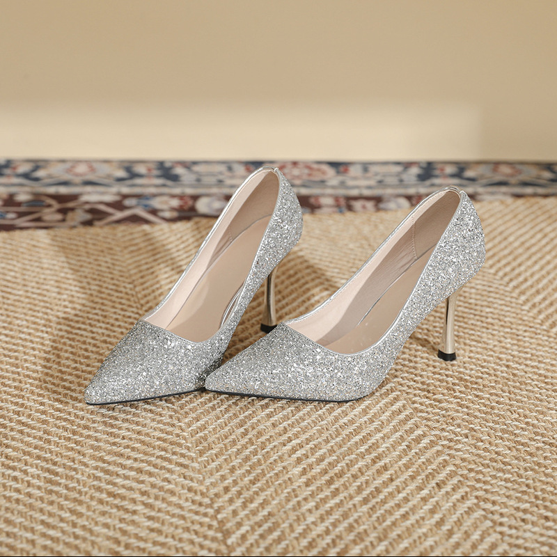 Pointed stiletto heel high heels plus size extra large widened women's single shoes wedding shoes bridal shoes wedding shoes bridesmaid shoes champagne color