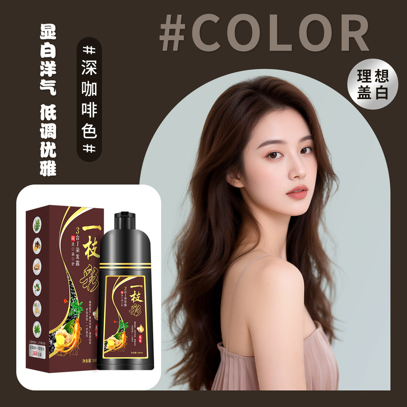 一支黑染发剂黑色老年人泡泡染发膏盖白发不沾理发店自染护发|undefined