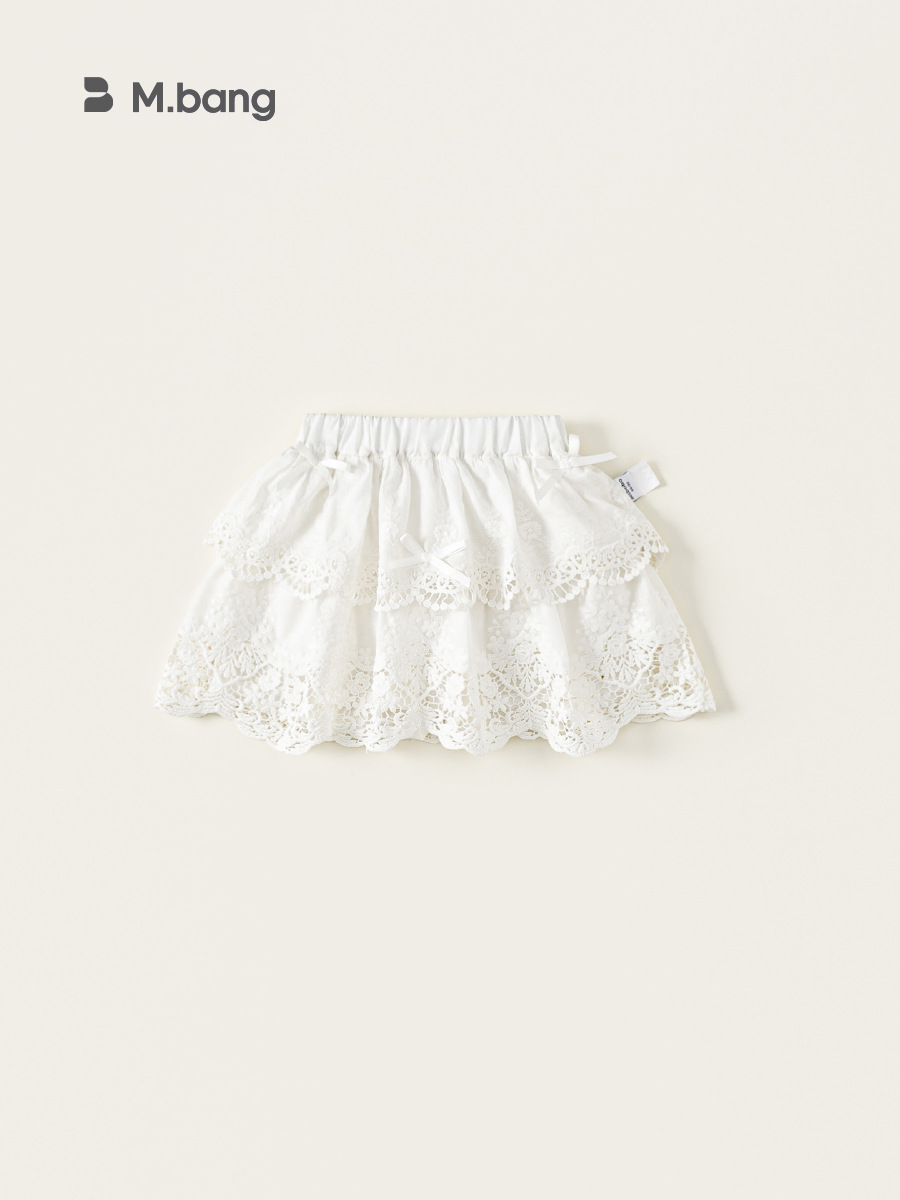 Youbao ropa para niños verano nuevo estilo falda corta niña color puro dulce lazo falda bordada hueca