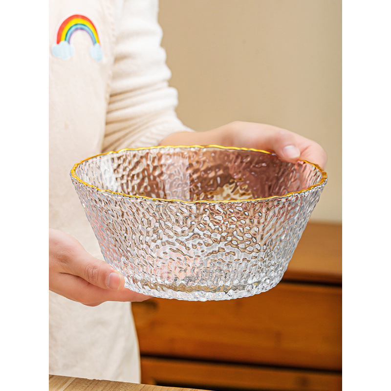 轻奢风透明玻璃碗家用大号沙拉碗水果碗高颜值水果盘大碗果盆餐具