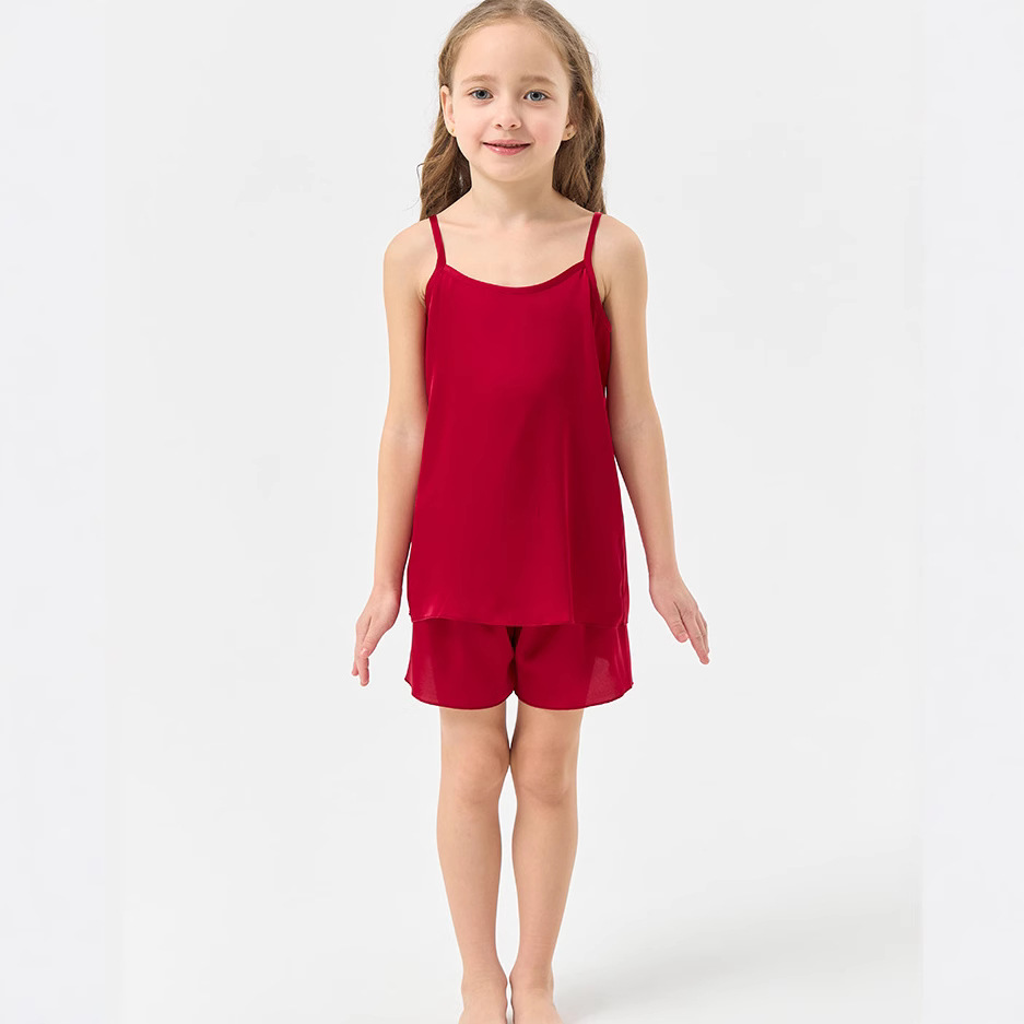 Satin Children's Pajamas Summer Camisole Shorts Set Imitation Silk Girls' Loungewear Amazon Foreign Trade